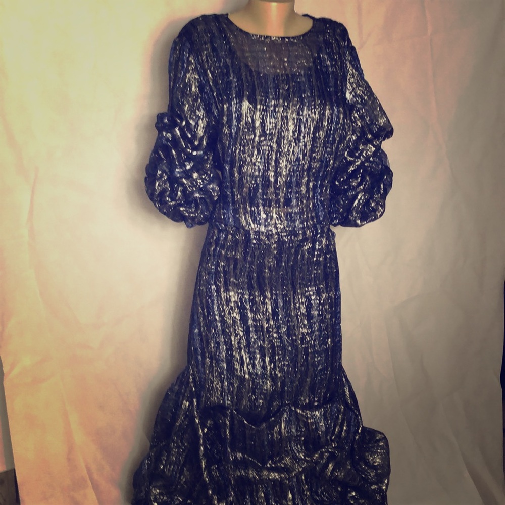 Blue and silver crop top and skirt